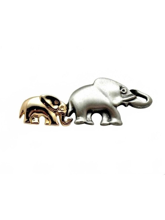 Jewelry - Vintage Two-Tone Elephant Brooch Mother & Baby Silver Gold Tone Animal Pin
